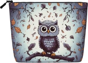 Linen Makeup Bag For Women, Waterproof Travel Cosmetic Organizer Lightweight Zipper Travel Toiletry Bag Organizer Owl Tree Branches Makeup Brushes Storage Bag