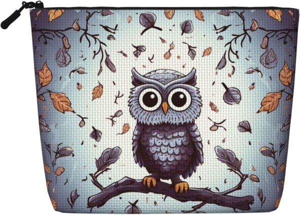 Linen Makeup Bag For Women, Waterproof Travel Cosmetic Organizer Lightweight Zipper Travel Toiletry Bag Organizer Owl Tree Branches Makeup Brushes Storage Bag