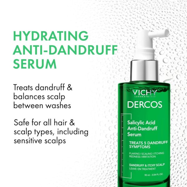 Dercos Salicylic Acid Anti-Dandruff Treatment, Scalp Treatment Targets Dandruff Symptoms & Leaves Head Feeling Hydrated & Soothed, Serum Provides Flake & Itch Relief, 3 Fl. Oz.