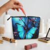 Linen Makeup Bag For Women, Waterproof Travel Cosmetic Organizer Lightweight Zipper Travel Toiletry Bag Organizer Blue Butterfly And Bamboo Makeup Brushes Storage Bag