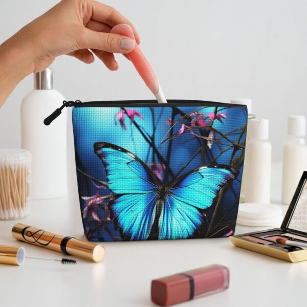 Linen Makeup Bag For Women, Waterproof Travel Cosmetic Organizer Lightweight Zipper Travel Toiletry Bag Organizer Blue Butterfly And Bamboo Makeup Brushes Storage Bag