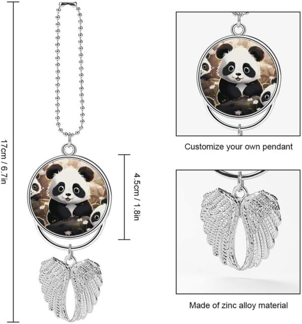Panda Animal Hanging Car Charm Angel Wings Rear View Mirror Accessories, Handmade Car Hanging Ornament Pendant Interior, Cars Decorations, Personalized Rearview Mirror Accessories-Silver