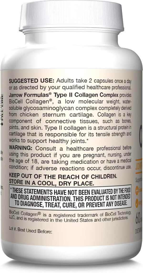 Jarrow Formulas Type II Collagen Complex 1000 mg Supplements, Supports Skin and Joint Health, 60 Capsules, 30 Day Supply