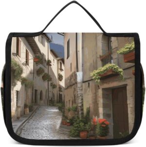 Hanging Toiletry Bag for Women Men Portable Waterproof Makeup Bag Organizer Italian Town Street Travel Toiletry Bag