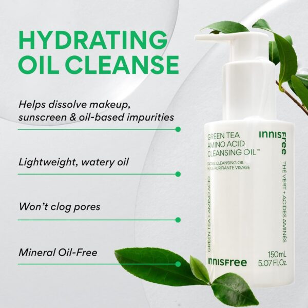 innisfree Green Tea Amino Acid Cleansing Oil, Hydrating Korean Face Wash with Jojoba Oil for Removing Makeup and Sunscreen