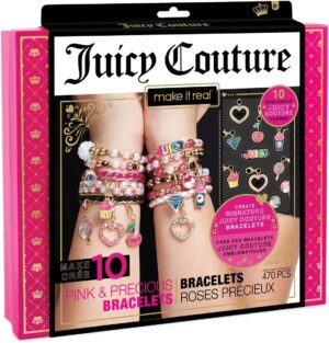 Make it Real - Juicy Couture Pink and Precious Bracelets - DIY Charm Bracelet Kit with Beads for Tween Jewelry Making - Jewelry Making Kit for Girls