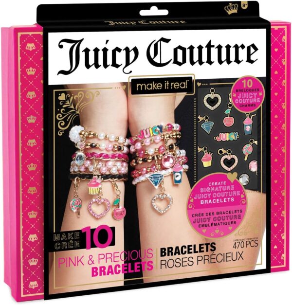 Make it Real - Juicy Couture Pink and Precious Bracelets - DIY Charm Bracelet Kit with Beads for Tween Jewelry Making - Jewelry Making Kit for Girls
