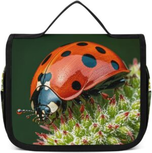 Hanging Toiletry Bag for Women Men Portable Waterproof Makeup Bag Organizer Red Ladybug Dasisy Travel Toiletry Bag