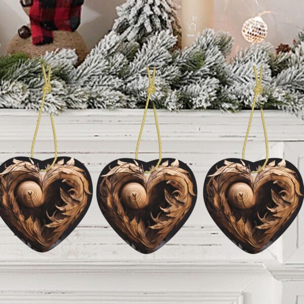 Christmas Ceramic Heart Pendant Decoration for Tree Hanging in Festive Season Wood Heart Prints
