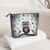 Linen Makeup Bag For Women, Waterproof Travel Cosmetic Organizer Lightweight Zipper Travel Toiletry Bag Organizer Owl Tree Branches Makeup Brushes Storage Bag