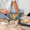Linen Makeup Bag For Women, Waterproof Travel Cosmetic Organizer Lightweight Zipper Travel Toiletry Bag Organizer Cartoon Deer Flower Makeup Brushes Storage Bag
