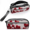 Red Hearts Pencil Case Large Capacity Leather Pencil Pouch with Zipper, Portable Small Makeup Bag, Office Supplies Organizer for Women Men