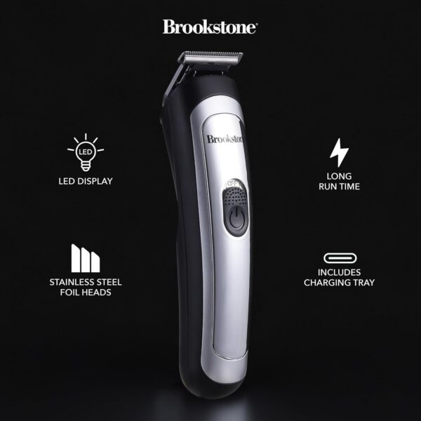 Brookstone - Hair & Beard Trimmer Kit, Precision Grooming for Hair, Beard, & Body with Adjustable Combs, Charging Base & Accessories (14-Piece)