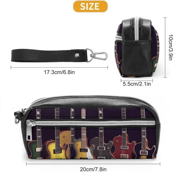 Guitar Collection Pencil Case Large Capacity Leather Pencil Pouch with Zipper, Portable Small Makeup Bag, Office Supplies Organizer for Women Men