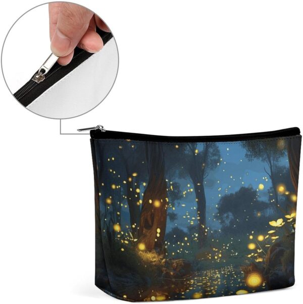Fireflies Makeup Bag for Women Portable Travel Toiletry Pouch, PU Leather Cosmetic Bag with Zipper