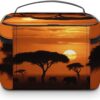 Sunset African Savanna Makeup Bag, Cosmetic Organizer Case Large Portable Capacity Make Up Bags Women Travel Toiletry Bags with Handle And Divider