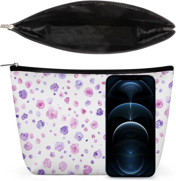 Toiletry Bag for Women Small Purple Rose Cosmetic Bag Portable Capacity Travel Makeup Bags with Zipper Lightweight Cute Beauty Makeup Organizer for Traveling, Accessories, Essentials