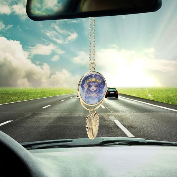 Zodiac Pin Up Girl Painting Car Rear View Mirror Pendant Car Charm Ornament Hanging Decoration Accessories for All Cars Golden-Style