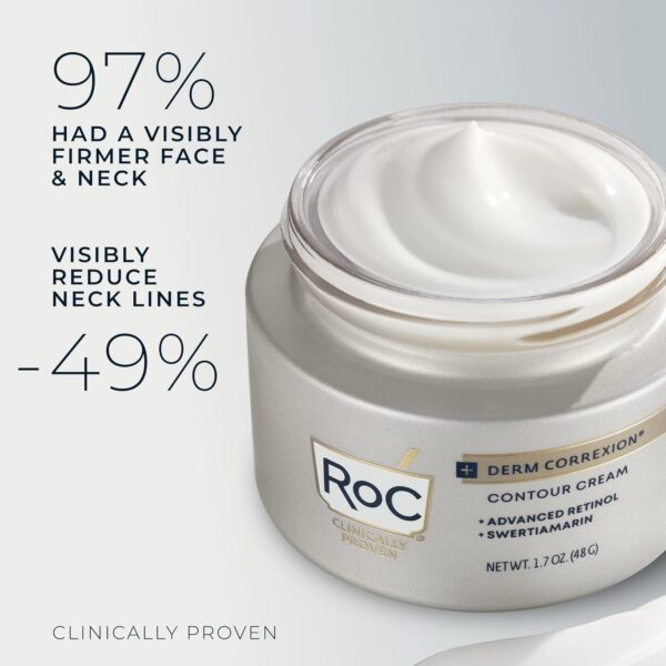 RoC Derm Correxion Neck Cream with Hyaluronic Acid and Advanced Retinol to visibly Tighten & Lift Horizontal Neck Lines, Facial Moisturiser to Contour Face, Neck + Jaw, (1.7 oz) with Retinol Packette