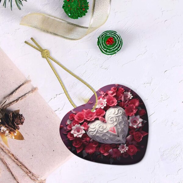 Christmas Ceramic Heart Pendant Decoration for Tree Hanging in Festive Season Valentine's Day Love Heart Prints