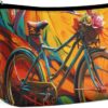 Colorful Bicycle Makeup Bag for Women Portable Travel Toiletry Pouch, PU Leather Cosmetic Bag with Zipper