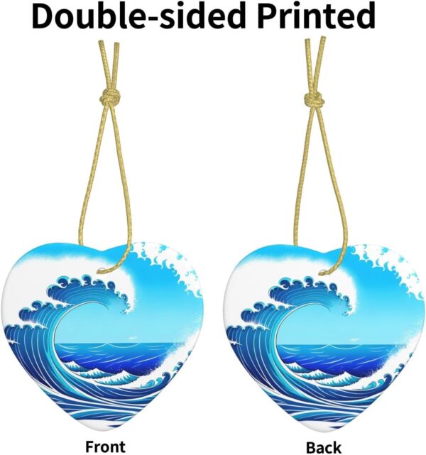 Christmas Ceramic Heart Pendant Decoration for Tree Hanging in Festive Season Cartoon Blue sea Wave Prints