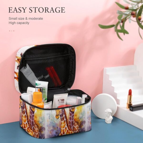 Watercolor Giraffes Makeup Bag, Cosmetic Organizer Case Large Portable Capacity Make Up Bags Women Travel Toiletry Bags with Handle And Divider