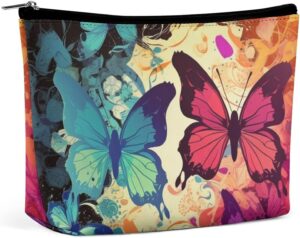 Toiletry Bag for Women Colorful Butterfly Pattern Cosmetic Bag Portable Capacity Travel Makeup Bags with Zipper Lightweight Cute Beauty Makeup Organizer for Traveling, Accessories, Essentials