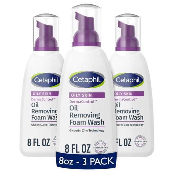 Cetaphil Pro Oil Removing Foam Wash, Foaming Facial Cleanser, Fragrance Free Formula Suitable for Sensitive Skin, 8 Fluid Ounce (Pack of 3)