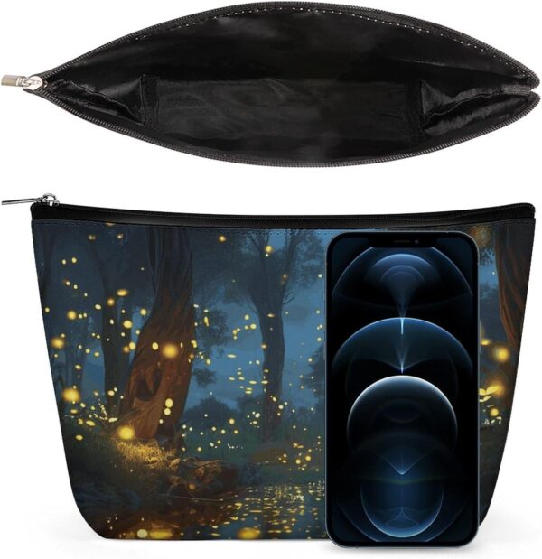 Fireflies Makeup Bag for Women Portable Travel Toiletry Pouch, PU Leather Cosmetic Bag with Zipper