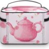 Teapot Makeup Bag, Cosmetic Organizer Case Large Portable Capacity Make Up Bags Women Travel Toiletry Bags with Handle And Divider