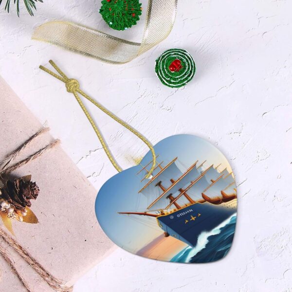 Christmas Ceramic Heart Pendant Decoration for Tree Hanging in Festive Season Ship Ocean Prints