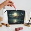 Linen Makeup Bag For Women, Waterproof Travel Cosmetic Organizer Lightweight Zipper Travel Toiletry Bag Organizer Sea Moon Makeup Brushes Storage Bag
