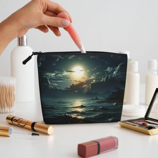 Linen Makeup Bag For Women, Waterproof Travel Cosmetic Organizer Lightweight Zipper Travel Toiletry Bag Organizer Sea Moon Makeup Brushes Storage Bag