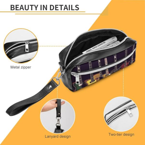 Guitar Collection Pencil Case Large Capacity Leather Pencil Pouch with Zipper, Portable Small Makeup Bag, Office Supplies Organizer for Women Men