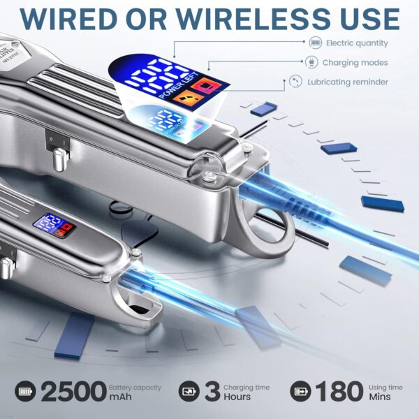 KIKIDO Hair Clippers Professional Cordless for Men, Barber Clippers for Hair Cutting Kit, Wireless LCD Display Hair Trimmers Set, Rechargeable Haircut Machine for Family (Sliver)