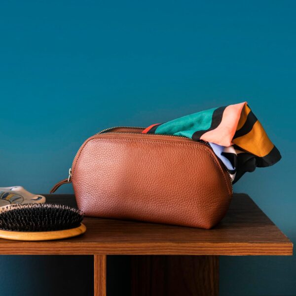 Genuine Leather Makeup Bag Cosmetic Pouch Travel Organizer Toiletry Clutch