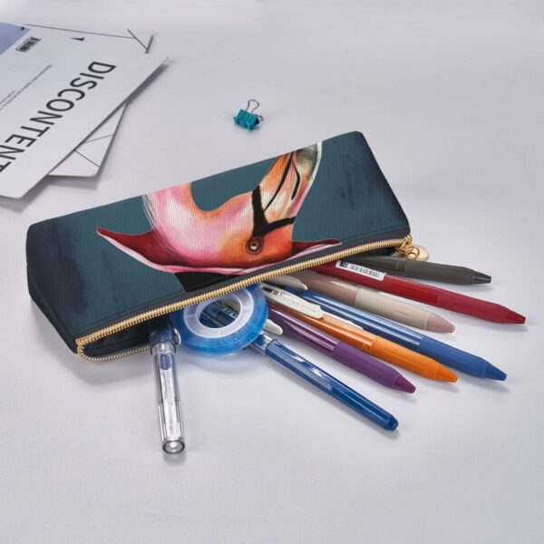 Halloween Flamingo Witch Hat Makeup Bag Leather Pencil Case for Work Office Zippered Pen Pouch Aesthetic Pencil Storage Bag Portable Coin Pouch Purse for Travel