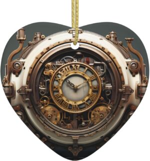 Christmas Ceramic Heart Pendant Decoration for Tree Hanging in Festive Season Steampunk Clock Prints