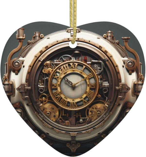 Christmas Ceramic Heart Pendant Decoration for Tree Hanging in Festive Season Steampunk Clock Prints