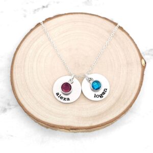 Kids Names Necklace with Personalized Discs and Birthstones for Mom // Family Jewelry - Childrens Names for Mothers - Custom Gift for Her