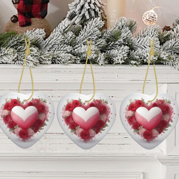 Christmas Ceramic Heart Pendant Decoration for Tree Hanging in Festive Season Romantic Heart Prints