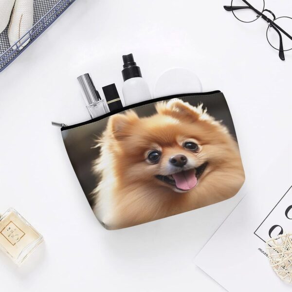 Pomeranian Dog Makeup Bag for Women Portable Travel Toiletry Pouch, PU Leather Cosmetic Bag with Zipper