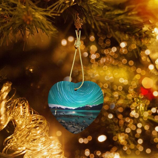 Christmas Ceramic Heart Pendant Decoration for Tree Hanging in Festive Season Green Aurora Borealis Prints