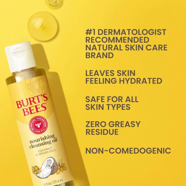Burt's Bees Nourishing Cleansing Oil With Coconut and Argan Oils, Cleansing Face Oil for Normal to Dry Skin, College Back to School Dorm Essentials, Natural Origin Skin Care, 6 fl. oz. Bottle