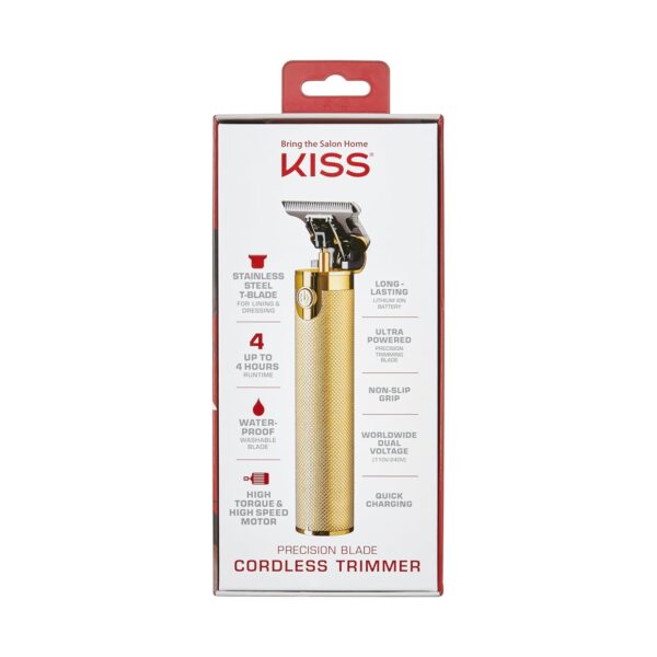 KISS Precision Blade Cordless Trimmer with Stainless Steel T-Blade, Powerful High-Torque, High-Speed Motor, 3 Blade Guard Attachments & Blade Cover, USB Cable & Long-Lasting Lithium Ion Battery