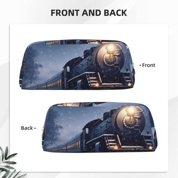Winter Christmas Snow Night Railway Train Pencil Pouch Large Capacity Pencil Case Leather Cosmetic Bag Office Desk Organizer Coin Pouch Portable Zipper Toiletry Bag for Travel Outdoor