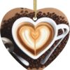 Christmas Ceramic Heart Pendant Decoration for Tree Hanging in Festive Season Coffee with Heart Pattern Prints