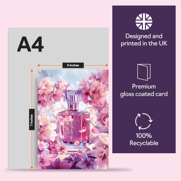 55th Birthday Card for Women - Fabulous Floral Perfume Bottle - Happy Birthday Cards for 55 Year Old Woman, 5x7 Inch Female Bday Greeting Cards