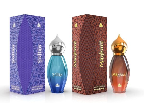 A.r.o - c.h.e.m. Taj Edition Attar Combo Pack of SULTAN and MAQBOOL (9ml Each) | Pure Attar Perfume | No Alcohol Unisex Perfume Roll-On For Men And Women